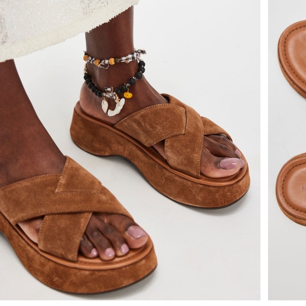 Free People Cognac Suede Platform Sandals